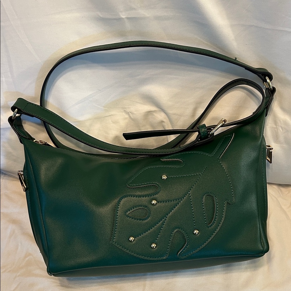 Green Crossbody Monstera Leaf-Embellished Purse